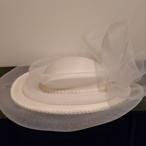 Women's White Dressy Hat with Pearls